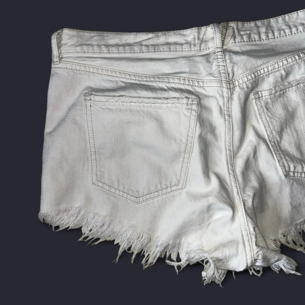 We The Free by Free People White Denim Shorts | Size 30 | Button Fly